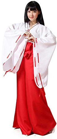Costume da strega kikyo kimono kimono kimono kimono kimono rosso hakama, costume di Halloween - Rosso - Small