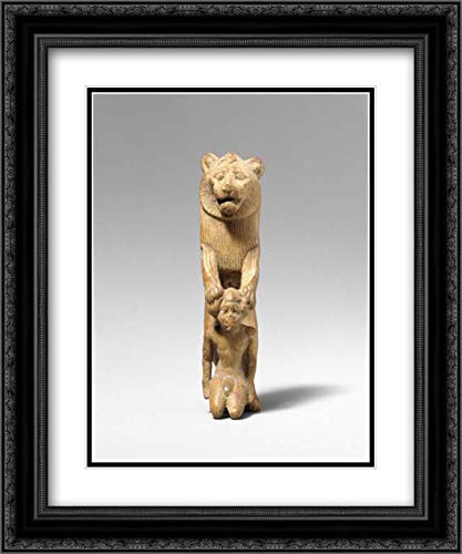 Late Middle Kingdom or Second Intermediate Period - 20x24 Black Ornate Framed and Double Matted Art by Museum Prints Titled: Statuette of lion holding a Nubian captive