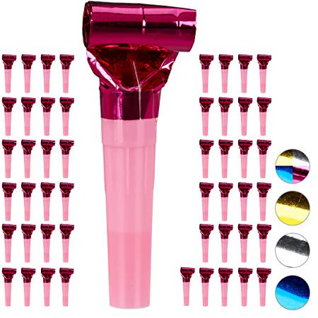 Relaxdays 50 x Partytröten, Luftrüssel Kinder, Tröten Kindergeburtstag, Party Pack Krachmacher, Blasrüssel, pink