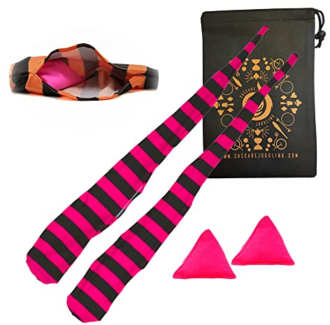 Cascade Poi Socks and Weights - Stretchy Trainer Practice Sock Poi Set - Ideal For All Levels (Pink and Black)