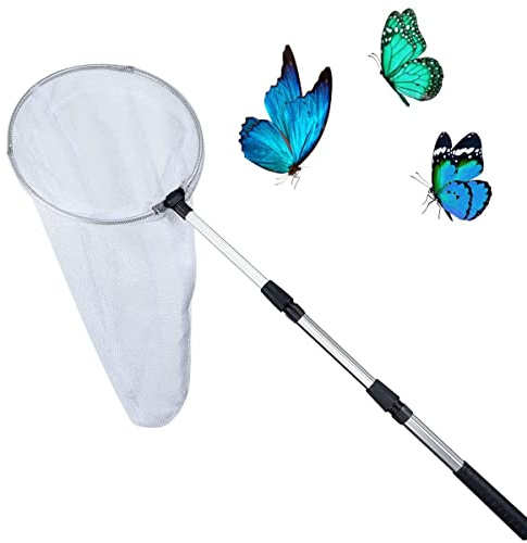 Red telescópica para insectos y mariposas, atrapa insectos red de pesca con anillo de 28 cm, mango extensible a 93 cm