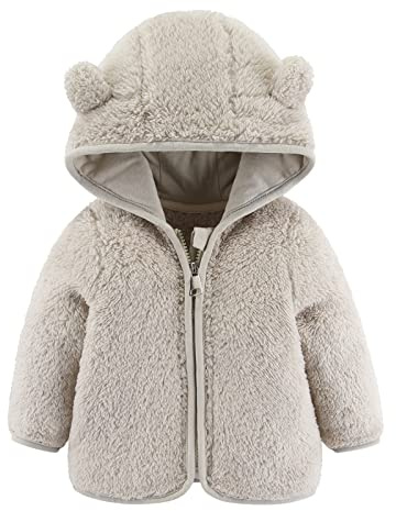 Gajaous Chaqueta con Capucha de Forro Polar para Bebés Niños y Niñas con Orejas, Abrigo Cálido de Oso de Cartoon para Niños, Cierre de Cremallera 0-24 Meses