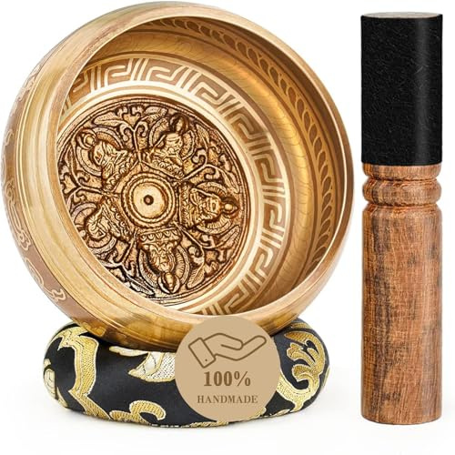 Hihealer Tibetan Singing Bowls Set 100% Nepal Handmade Large Sound Bowl with Instructions, Mallet, Cushion, Gift Box; Meditation, Yoga, Chakra Healing, Self Care Mothers Day Gifts for Women Men
