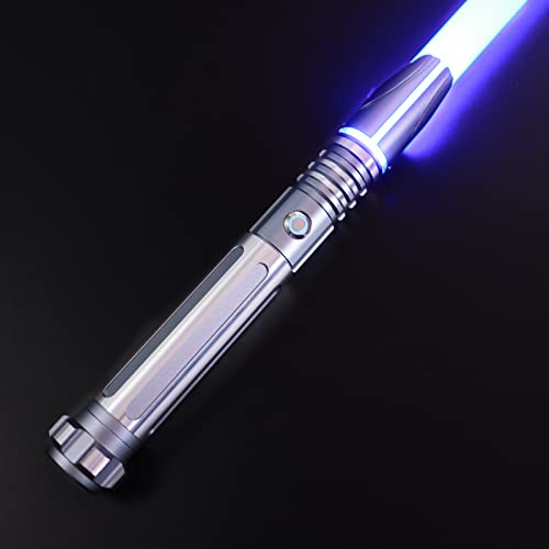 ANASABER Duellierendes Lichtschwert, Motion Control Laserschwert Für Erwachsene, Smooth Swing Light-Saber Mit 16 Tonfonts, RGB 12 Farben Wechselbar, Metallgriff, Für Halloween Cosplay Party, S9, Grau
