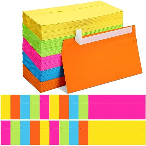 500 Pcs #10 Colored Envelopes Letter Size Business Envelopes Neon Adhesive Standard for Office Check Invoices Letters Letterhead Invitations Announcements 4-1/8 x 9-1/2''(Neon Color)