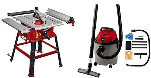 Einhell Sierra de mesa circular TC-TS 2225 U (máx. 2200W, Ø254 x Ø30mm hoja, tope paralelo/angular, ajuste de altura hasta 80mm, prolongación y ensanchamiento de la mesa)+ Aspirador KIT