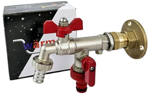 Wärmer System Robinet extérieur double sortie avec clapet anti-retour et adaptateur à bride murale 1/2 x 3/4 x 3/4 x 3/4 robinet de jardin