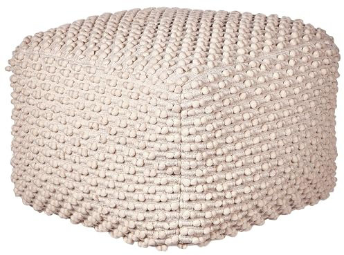 Beliani Pouf ottomana intrecciata a mano in cotone tortora 50 x 50 x 35 cm