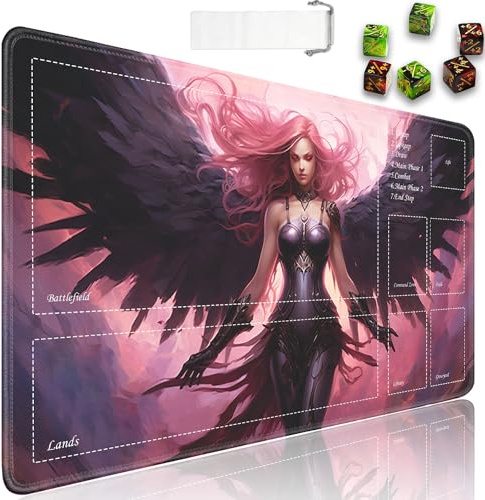 JVGFYNKL TCG Spielmatte, Magic The Gathering Ultra Pro Spielmatte mit Zonen, 61 x 35,6 cm, rutschfeste Gummi-Matte mit Kordelzug, Reisetasche und 6 Würfel