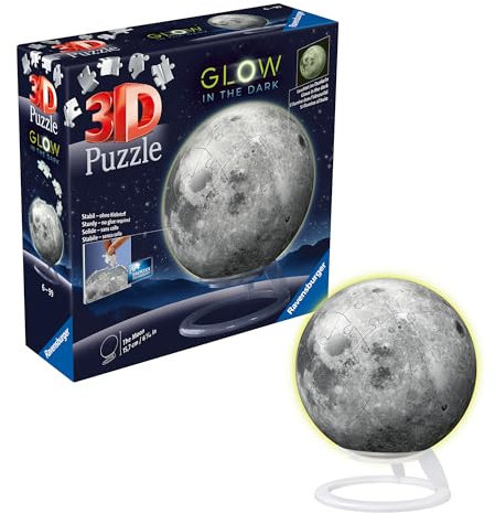 Ravensburger 3D Puzzle 11586 - Puzzle-Ball Der Mond - leuchtet im Dunkeln, dekorativer Glow-in-The-Dark Puzzleball aus 3D Puzzleteilen Erwachsene und Kinder ab 6 Jahren