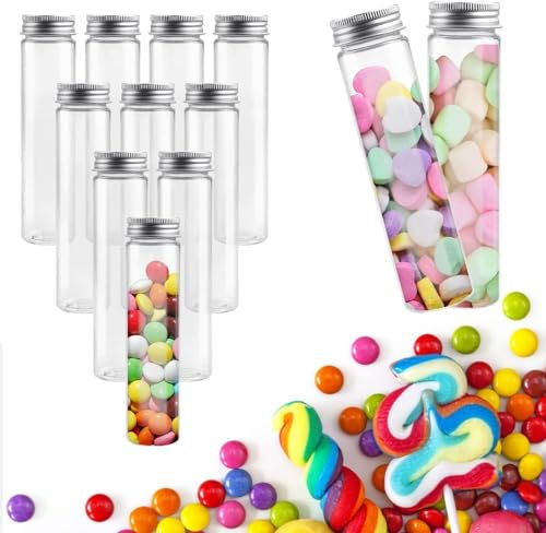 REFORUNG 12 Stück Reagenzglas Schraubverschluss 110ml Reagenzröhrchen Plastik Laborröhrchen Kunststoff Reagenzgläser Flachboden Transparent Reagenzgläschen mit Deckel für Beads Süßigkeiten Labor blume