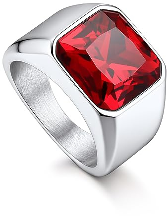 Bandmax Anillo Piedra Roja Hombre Talla 57, Anillo Grande Dedo Menique Motociclista Rock Hip Hop