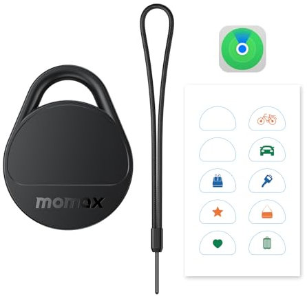 Momax Tracker Electronics - Buscador de Llaves para Equipaje, Etiqueta Inteligente para Llaves, Mochila, Cartera, Mascotas, Funciona con Apple Find My (Solo iOS 18+) y Gama de búsqueda Global (Black)