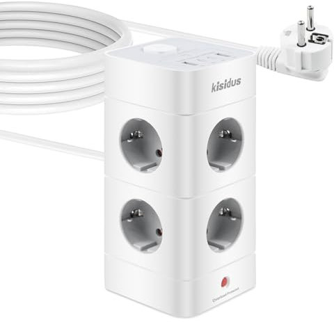 kisidus Multiprise avec Interrupteur 12 en 1 Rallonge Électrique Secteur Prise Multiple Connectée USB Charge Rapide USBC 2M