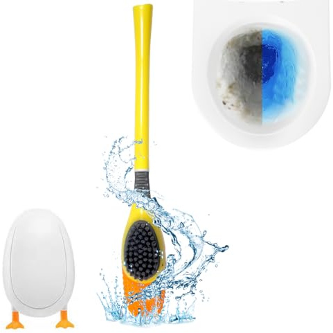 Ruayia Klobürste Silikon Tauchente, WC Bürste Flexibel Toilettenbürste mit schnell trocknendem Wandmontage Ohne Bohren - Gleb