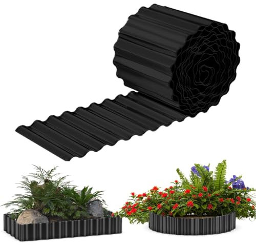 25cm H x 6m Long Bordure de Jardin en métal, Bordure de Paysage ondulée Bordure de pelouse galvanisée, Bordure de Jardin Flexible pour parterres de Fleurs entourés d'arbres - Noir