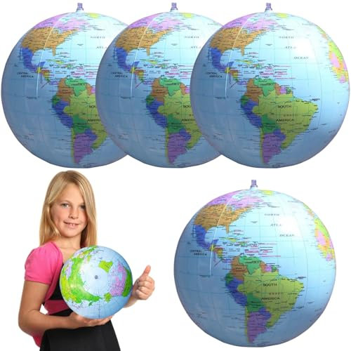 IATAHI Globo Terráqueo Hinchable, 4pcs Globo del Mundo Inflable Mapa, Pelota De Playa Inflable, 12 Pulgadas/28 Cm, 4 Count