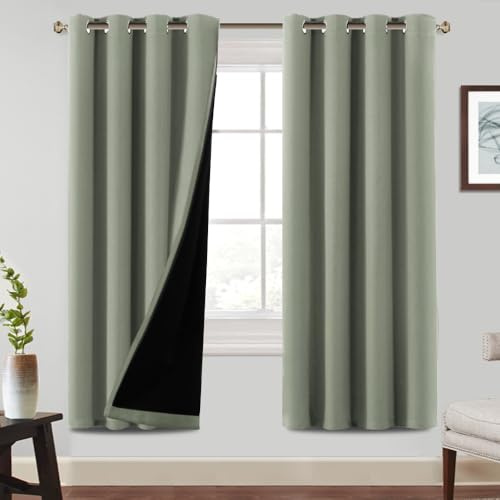 BellaHills Lot de 2 rideaux 100 % opaques avec œillets - Isolation thermique - Pour salon - Protection contre le froid - 214 x 132 cm (H x l) - Sauge claire