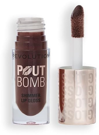 Revolution, Pout Bomb Shimmer Gloss, Brillo Labial con Efecto Mojado y Destellos, con Ácido Hialurónico y Aroma a Vainilla Dulce, Chocolate Sparkle