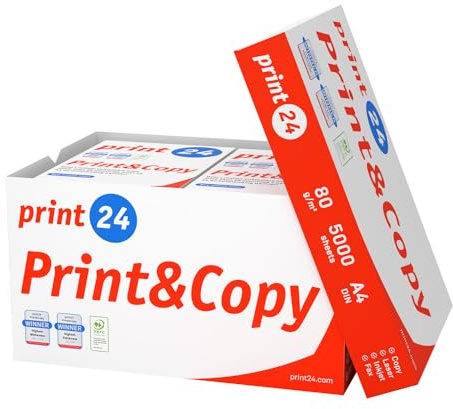 print24 Druckerpapier Kopierpapier 5000 Blatt 10 x 500 A4 80g Premium Hochweiß CIE 160 Testsieger PEFC Umweltzertifikat