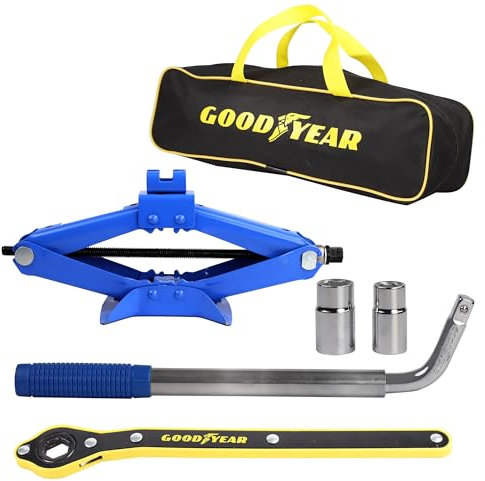 Goodyear Jack Kit - Heavy-duty, Compact & Reliable | Designed For Quick Tire Changes | Features A Sturdy Scissor Jack, High-torque Ratchet & Carry Case | Essential For Roadside Emergencies