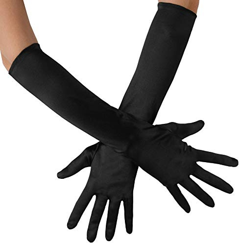 dressforfun 901015 Damen Satin Handschuhe, Lange Abendhandschuhe, Ellenbogenhandschuhe für Fest Party Opera Charleston 1920er Kostüm Classic Hochzeit, 43 cm - (schwarz| Nr. 303650)