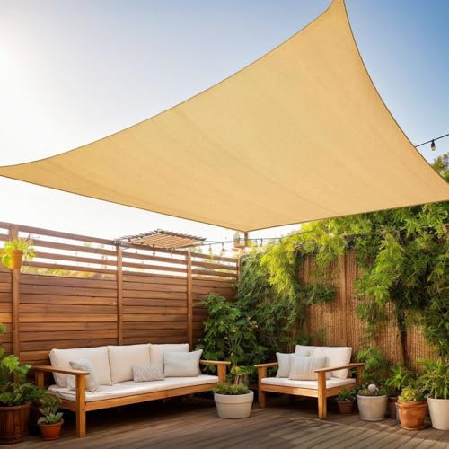ZONJIE Sun Sail, Rectangular Sun Sail 3x4 m Waterproof Balcony Awning Without Drilling, Thickening Sun Protection with Eyelets and Mounting Ropes for Balcony Garden and Patio