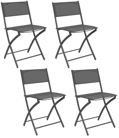 IDMarket - Set di 4 sedie da giardino pieghevoli BASTIA in metallo e textilene, grigio antracite
