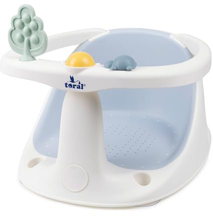 Toral Asiento Bañera Bebe Seguro y Estable – Soporte Bañera Bebe con Ventosas Antideslizantes, Cómodo y Resistente – Adaptador Bañera Bebe Práctico - Modelo Chapoteos Azul