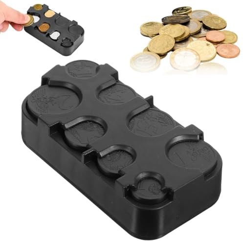 NHQZ Münzen Aufbewahrung, Kleingeld Aufbewahrung, Euro Münzhalter Münzsortierer Münzsammler Münzspender Münzbox, 8 Fächer von 2 Euro bis 1 Cent, Für Auto, Taxi