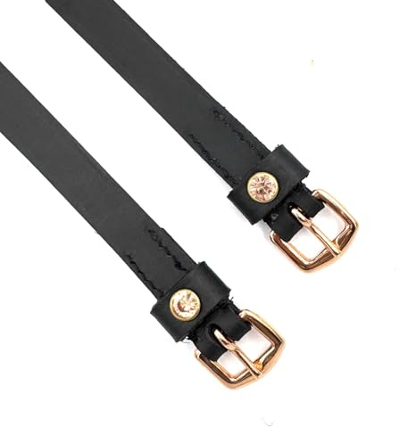 Equine Smile ES4010 Sporenreimen mit Strass Kristall aus Leder für Sporen Ersatzriemen Zubehör Pferdespornriemen Reitsporenriemen Fixierung von Reitsporen (Schwarz Leder/Roségoldene Strasssteine)