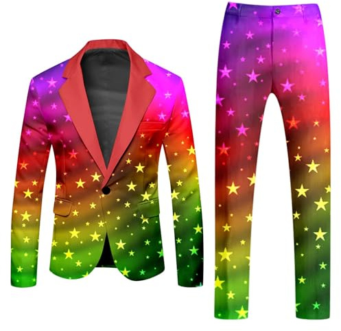 RUMAOZIA Rainbow Trajes de 2 piezas para hombre chaqueta de traje y pantalones de traje de colores neón blazer pantalones trajes slim fit hombre traje de dos piezas fiesta hombre traje de carnaval