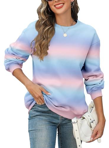 Womens Oversized Gradient Sweatshirts Crewneck Long Sleeve Tops Pullover Fall Fashion Clothes