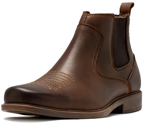 ArcBrothers Cowboy Boots for Men Square Toe - Premium Leather Ankle Western Boots Chelsea Slip On Retro Style Ultimate Comfort & Durability