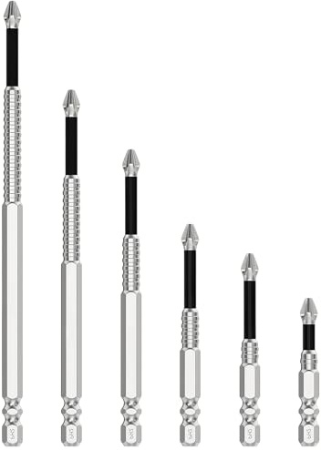 6pcs Magnetic Screwdriver bits Magnetic Screwdriver & Drill Bits Set - High-Strength Anti-Slip Durable Alloy Steel Hex Shank | 1/4 PH2 Magnetic Drill Bits for Electric Drivers & Drills