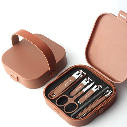 Laphontab manikyrset, 8 delar, nagelklippare, pedikyr-set, nagelvårdsset, manikyr, professionella verktyg, gåva till män, kvinnor, vänner och föräldrar (brun) (10,6 x 10,6 x 3)