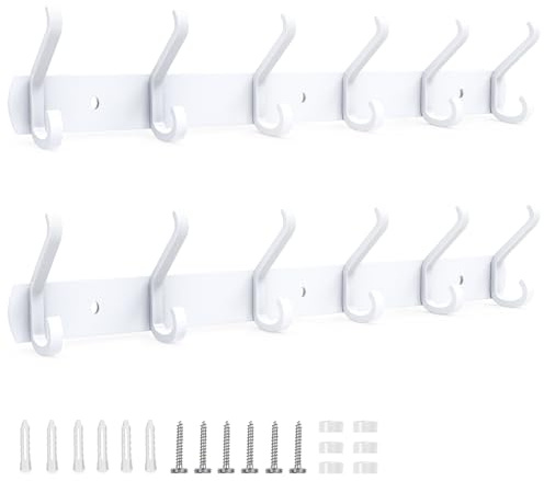 2 Piezas Percheros Pared con 6 Colgadores, 54CM Perchero De Pared de Metal, Percha Pared para Cocina Baño Dormitorios Perchero Entrada Recibidor para Sombreros Chaquetas Bufandas Abrigos (Blanco)