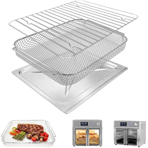 GWYSY 3 IN 1 Air Fryer Accessories Set for Kalorik MAXX Air Fryer Oven 26QT 10 in 1 Countertop Toaster Crumb Tray, Cooking Basket & Rack, Dishwasher Safe, Premium Steel for Baking, Frying, Roasting
