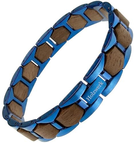 Träwerk naturligt trä armband för kvinnor och män träarmband herrarmband damarmband blå brun valnöt justerbar inkl. förvaringslåda