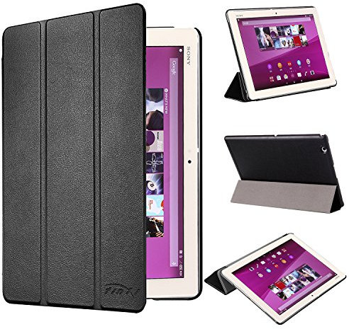 tinxi® Kunstleder Tasche für Sony Xperia Z4 Tablet 10,1 Zoll (25,6 cm) Tasche Cover Flipcase Etui Hülle Case Folio Schutz in schwarz