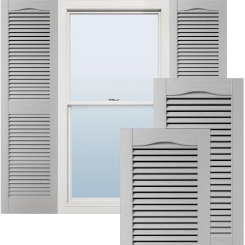 Ekena Millwork Lifetime Vinyl LL1S12X02500PG Standard Cathedral Top Center Mullion, Open Louver Vinyl Shutters, w/Installation Shutter-Lok's & Matching Screws (Per Pair), 12'W x 25'H, Paintable