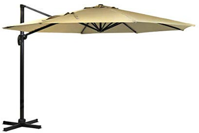 CHARLES BENTLEY Outdoor, Garden, Patio 3.5m Hanging Banana Cantilever Garden Umbrella, 13kg, Water Resistant, Sunshade, Free Standing, Crank Winding System, Tilt Function, In Beige (340x320cm)
