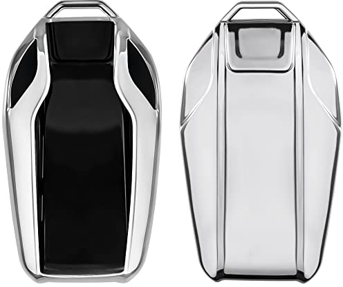 kwmobile Autoschlüssel Hülle kompatibel mit BMW Display Key Autoschlüssel - TPU Schutzhülle Schlüsselhülle Cover in Hochglanz Silber