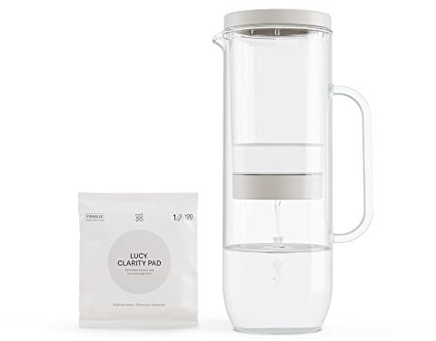 LUCY® Jarra Filtradora de Agua, Incluye Filtros Purificadores CLARITY PAD, Reduce Cal, Cloro, Metales Pesados y Microplásticos, Jarra Agua Cristal con Filtro (2L) Flujo Rápido, Apta Para Frigorífico