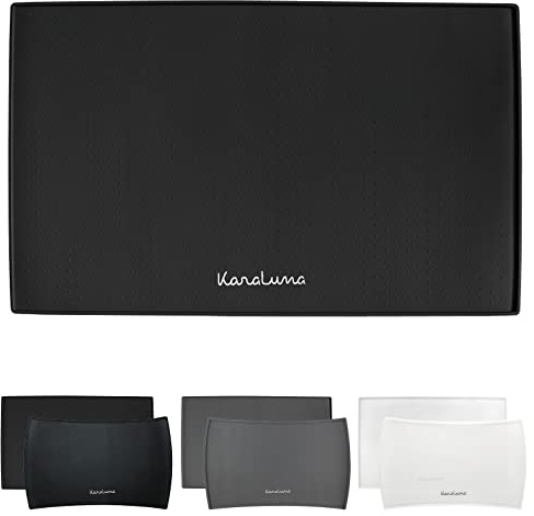 KaraLuna Tapis de gamelle en Silicone de qualité supérieure - 48 x 30 cm (Noir, rectangulaire) - pour Chat - pour Chien - Gamelle à Manger - Tapis en Silicone