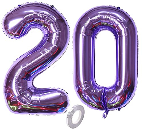 Globos numero 20 morado globos Decoracion 20 cumpleaños deco Mujers globo de foil 20 numero globos 20 morado XXXL 40 Globo de Helio inflable gigante Globos 20 años Decoracion Mujers morado