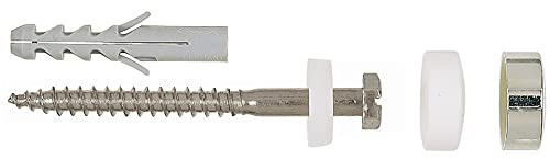 fischer WC-Bodenbefestigungssatz WCN - 2 Dübel S 8, 2 Holzschrauben Edelstahl A2 6x70 mm, 2 Endkappen chrom weiß