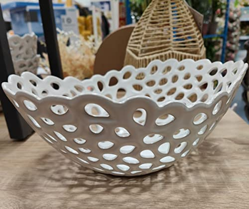 Biznest Ceramic Fruit Bowl Net Style White Kitchen & Dinning Table Ornament Home Décor Gift Storage