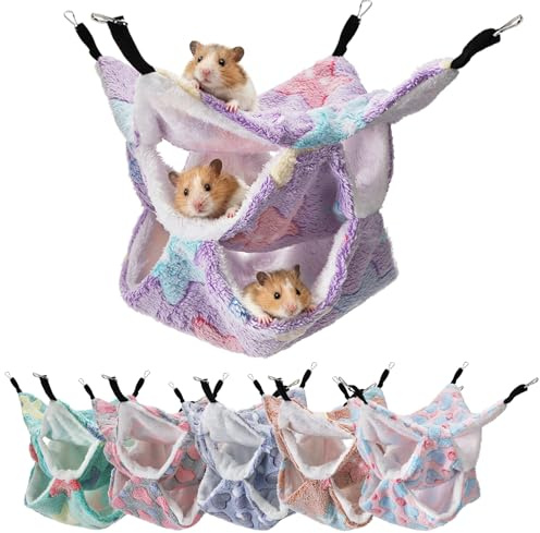 Covzoe 6 Pieces Rat Hammocks for Cage, 3 Layer Guinea Pig Hideout Bed, Ferret Hammocks Soft Hamster, Playing Sleeping Accessory for Small Animal Chinchilla Squirrel