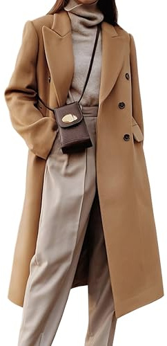 IDEALSANXUN Long Wool Coats for Women 2026 Peacoat Double Breasted Trench Coats Fall Fashion Outfits Winter Clothes Overcoat Dress Jackets, Camel, XL